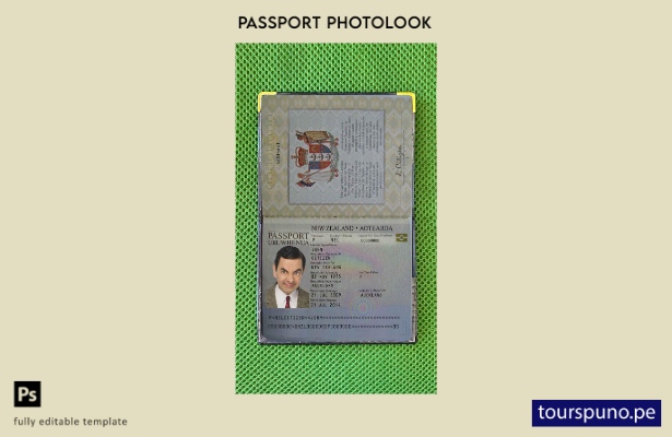 listo para imprimir plantilla de aspecto fotográfico del pasaporte de Nueva Zela